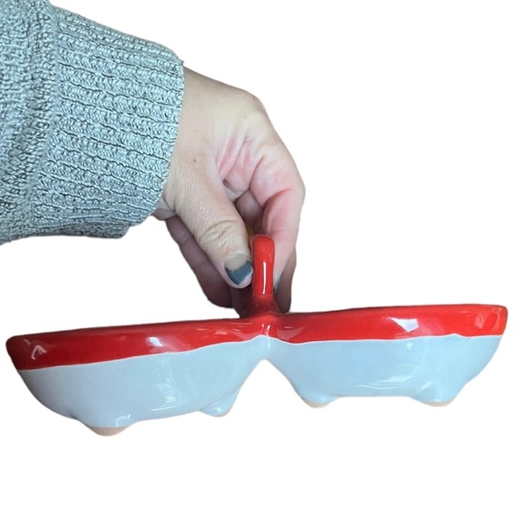 Talavera Pottery Molcajrte Double Salsa Bowl with Handle Ring Catch - Picture 8 of 11